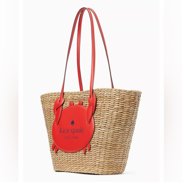 ♠️kate spade Pinch Me Crab Large Natural Straw Tote - Picture 5 of 14
